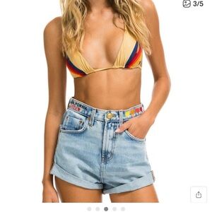 Aviator Nation High Waisted Lightning Bolt Denim Shorts